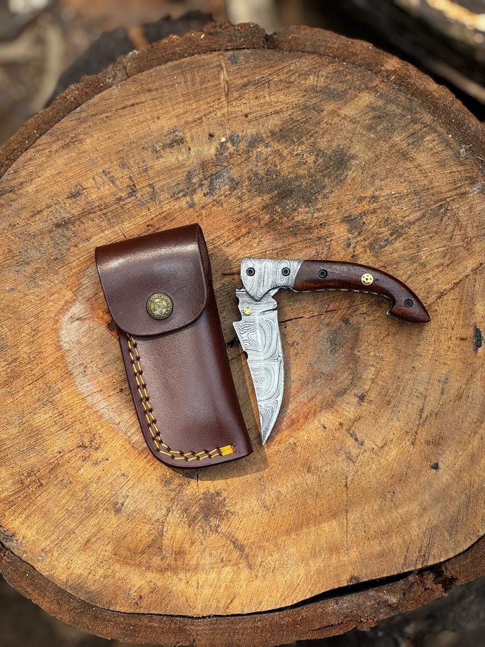 Pocket Knife 7.5" Handmade Damascus Folding Knife for Men with Liner Lock & Sheath, Gift for Him, Husband, Boyfriend