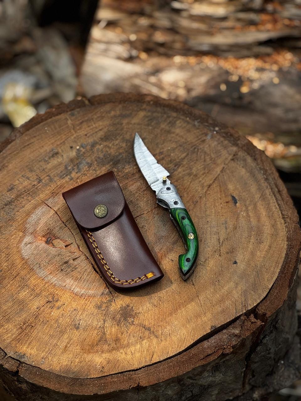 Pocket Knife 7.5" Handmade Damascus Folding Knife for Men with Liner Lock & Sheath, Gift for Him, Husband, Boyfriend