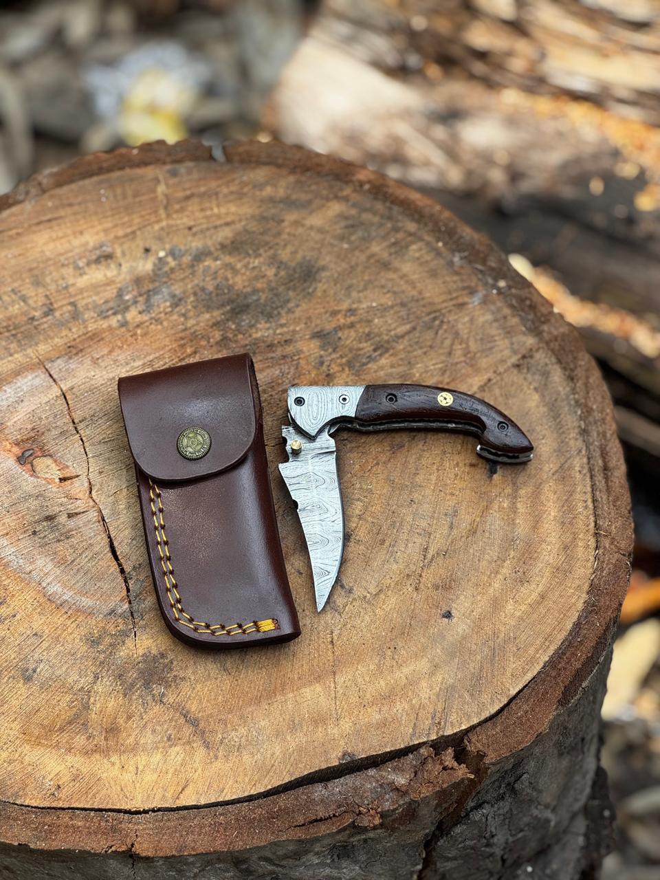 Pocket Knife 7.5" Handmade Damascus Folding Knife for Men with Liner Lock & Sheath, Gift for Him, Husband, Boyfriend