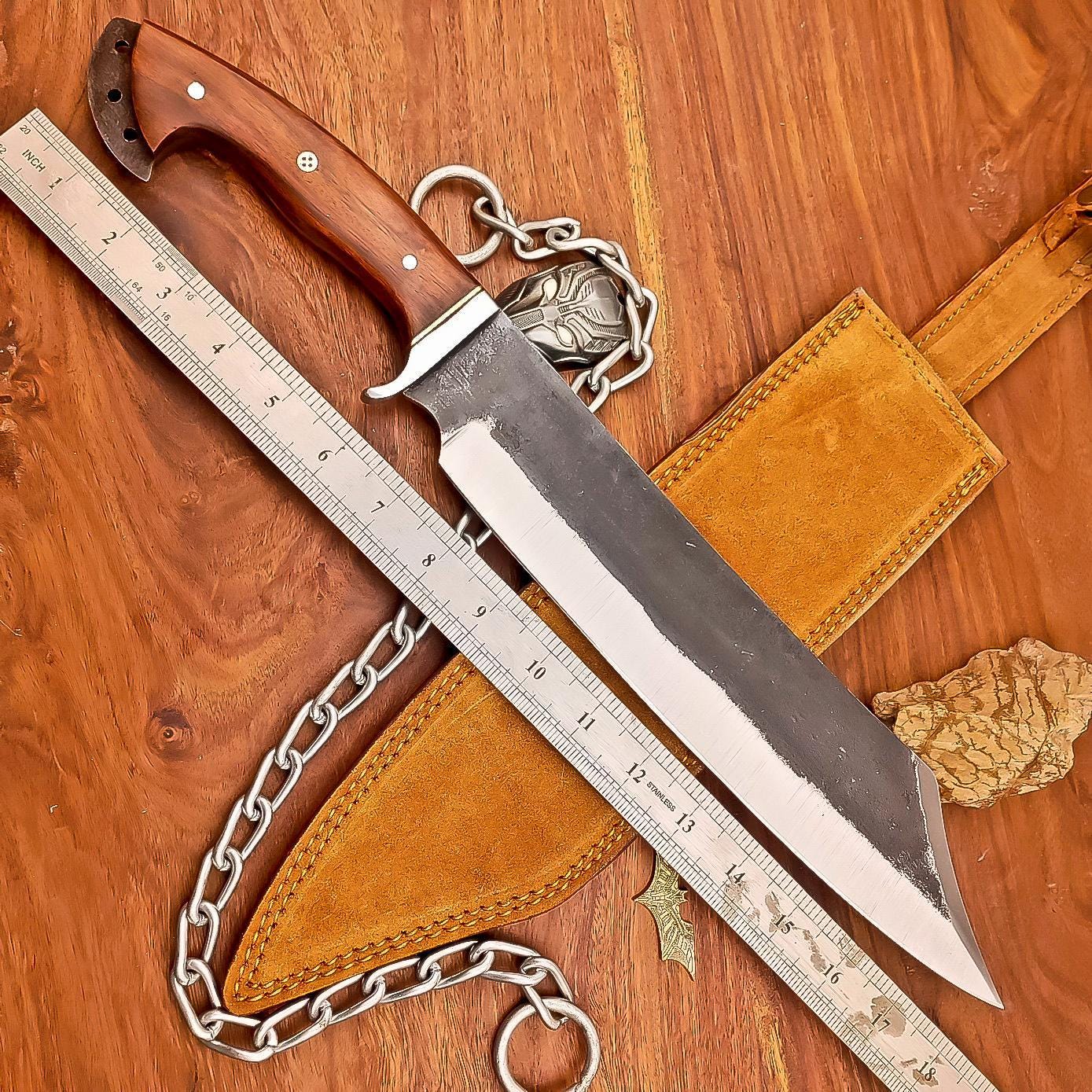 Big Bushcraft 18" Bowie Knife Carbon Steel Hatchet Butcher Knife – Personalized Gift for Husband Birthday Outdoor Tool
