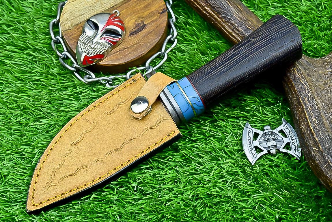 Handmade Damascus Steel Blade Hunting Knife 8.5" Overall, Skinning Knife, Leather Sheath, Perfect for Hunting, Camping, Outdoor & Collectors