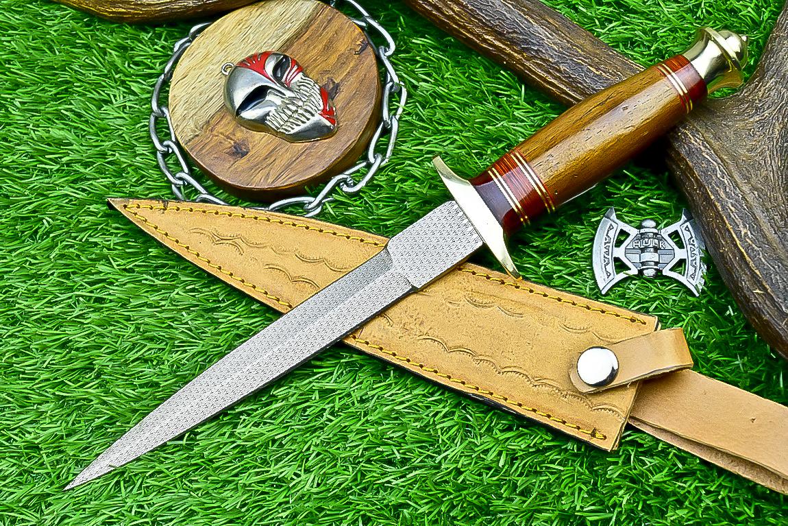 12” Handmade Bowie Knife with J2 Steel Etched Blade & Leather Sheath, Dagger Knife Gift for Him, Camping Survival Knife for Husband