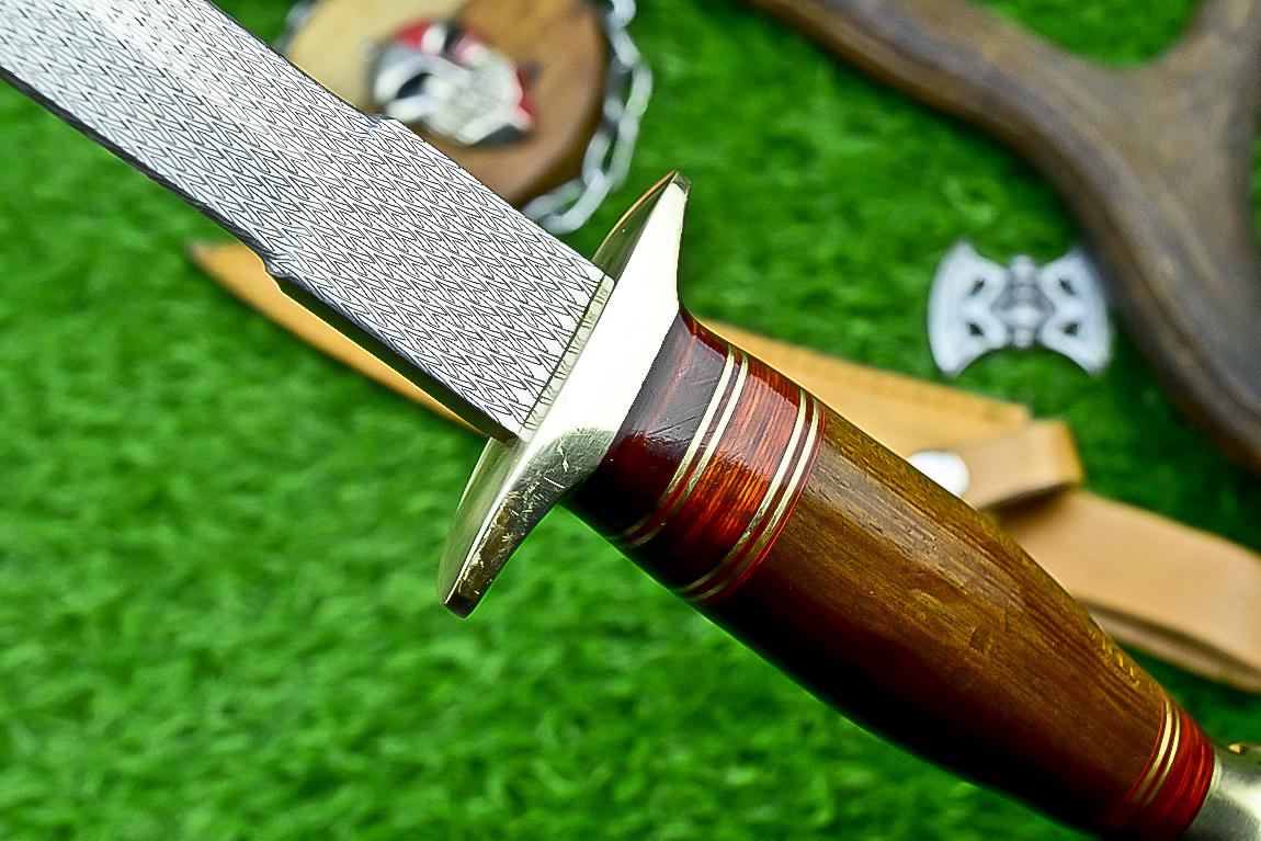 12” Handmade Bowie Knife with J2 Steel Etched Blade & Leather Sheath, Dagger Knife Gift for Him, Camping Survival Knife for Husband