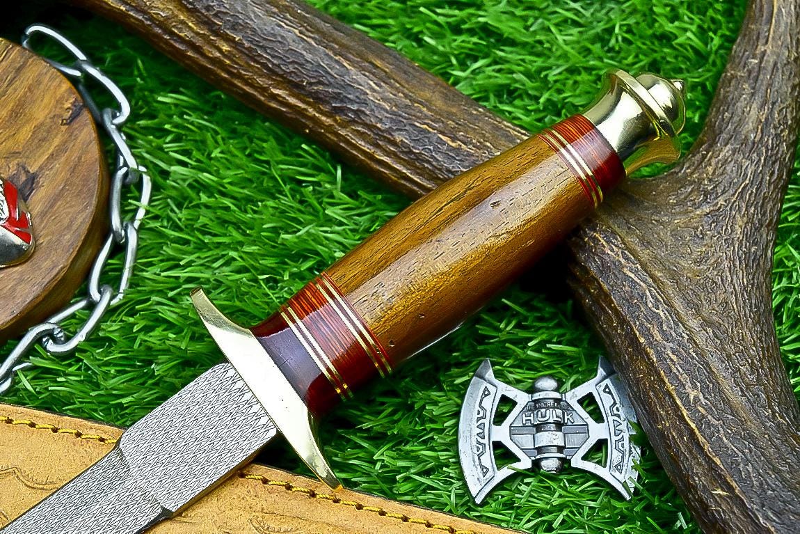 12” Handmade Bowie Knife with J2 Steel Etched Blade & Leather Sheath, Dagger Knife Gift for Him, Camping Survival Knife for Husband