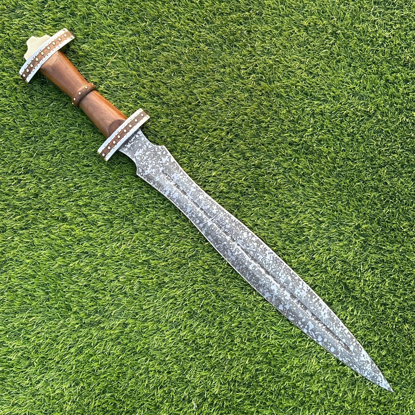 Custom Handmade Viking Sword 28" J2 Steel Blade with Leather Sheath - Natural Wood Handle, Collectible Anniversary Gift for Father
