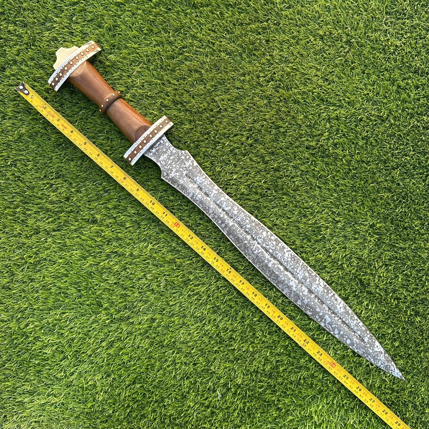 Custom Handmade Viking Sword 28" J2 Steel Blade with Leather Sheath - Natural Wood Handle, Collectible Anniversary Gift for Father