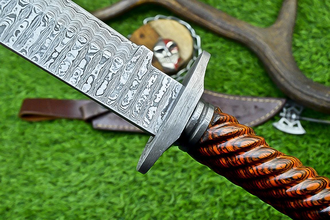 Bowie Knife Handmade Damascus Steel 14" Hunting Knife with Hardwood Handle, Custom Gift for Him & Groomsmen, Wedding Present