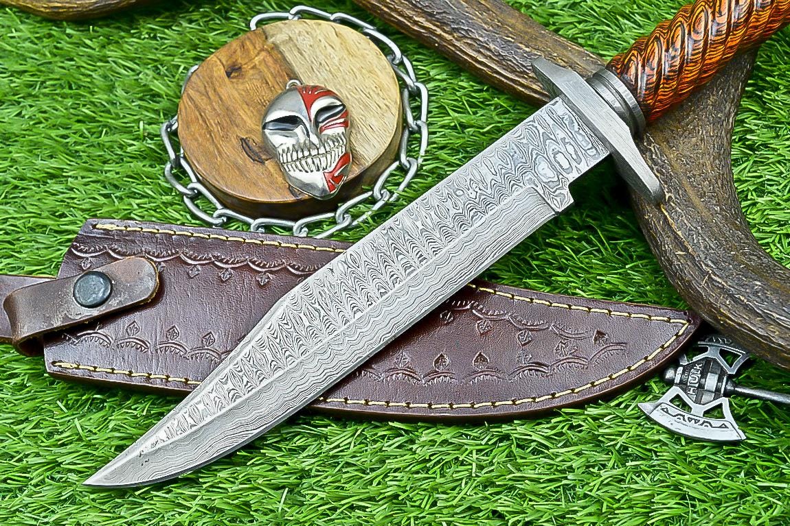 Bowie Knife Handmade Damascus Steel 14" Hunting Knife with Hardwood Handle, Custom Gift for Him & Groomsmen, Wedding Present