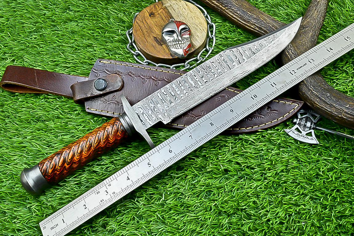 Bowie Knife Handmade Damascus Steel 14" Hunting Knife with Hardwood Handle, Custom Gift for Him & Groomsmen, Wedding Present