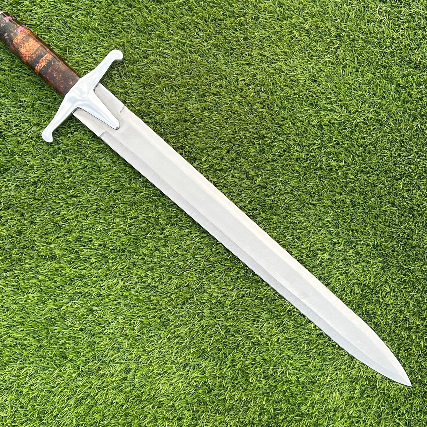 Medieval Sword Hand Forged 30" J2 Steel Blade | Resin Handle & Leather Scabbard | Tactical Collectible Gift for Him