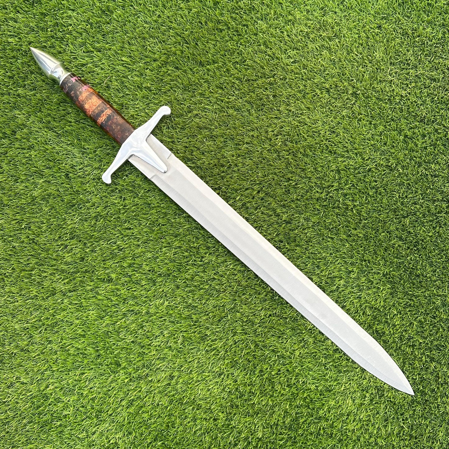 Medieval Sword Hand Forged 30" J2 Steel Blade | Resin Handle & Leather Scabbard | Tactical Collectible Gift for Him