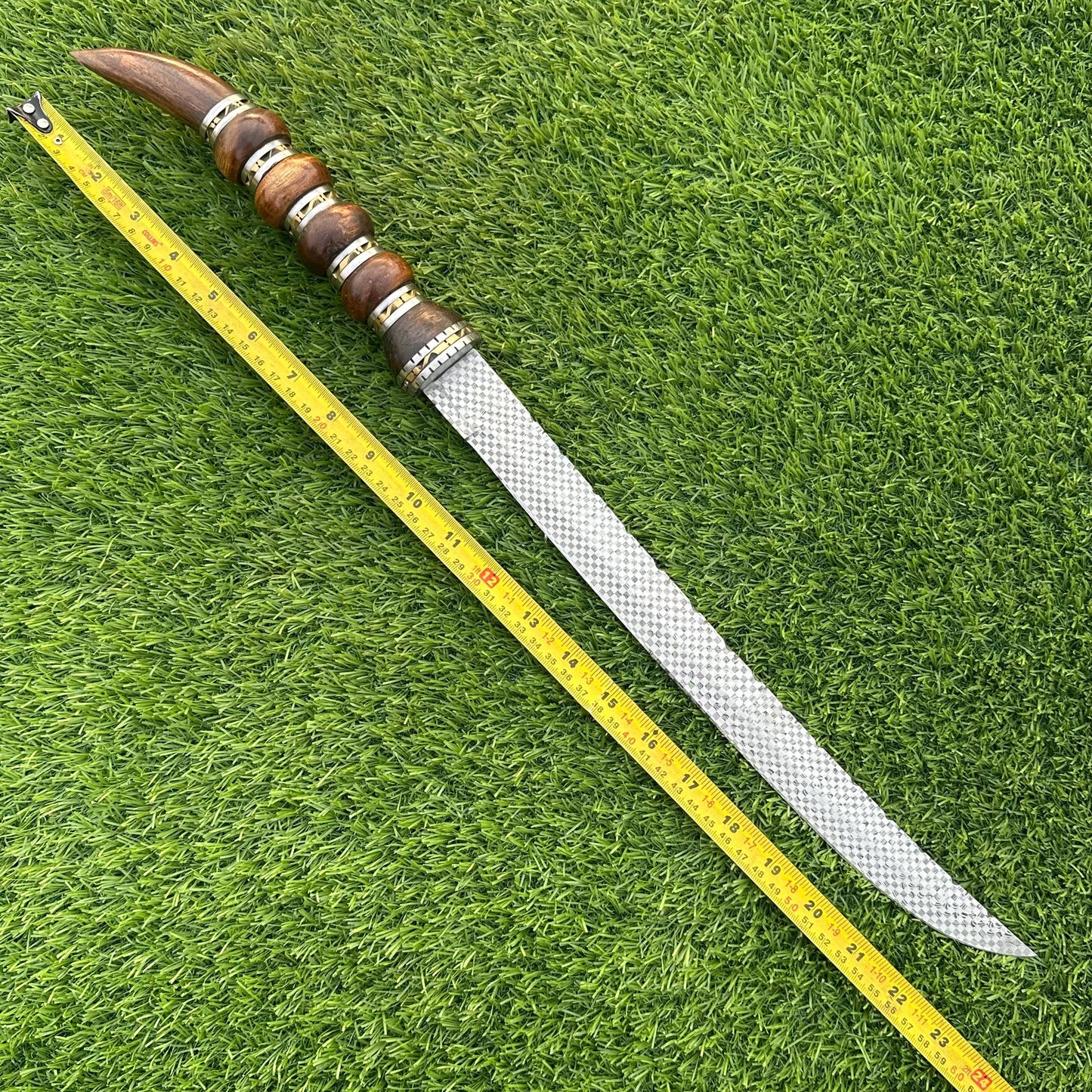 Handmade Damascus Steel Sword 23 Inch | Etched Blade | Rosewood Handle | Leather Sheath | Collectible Sword | Gift for Him