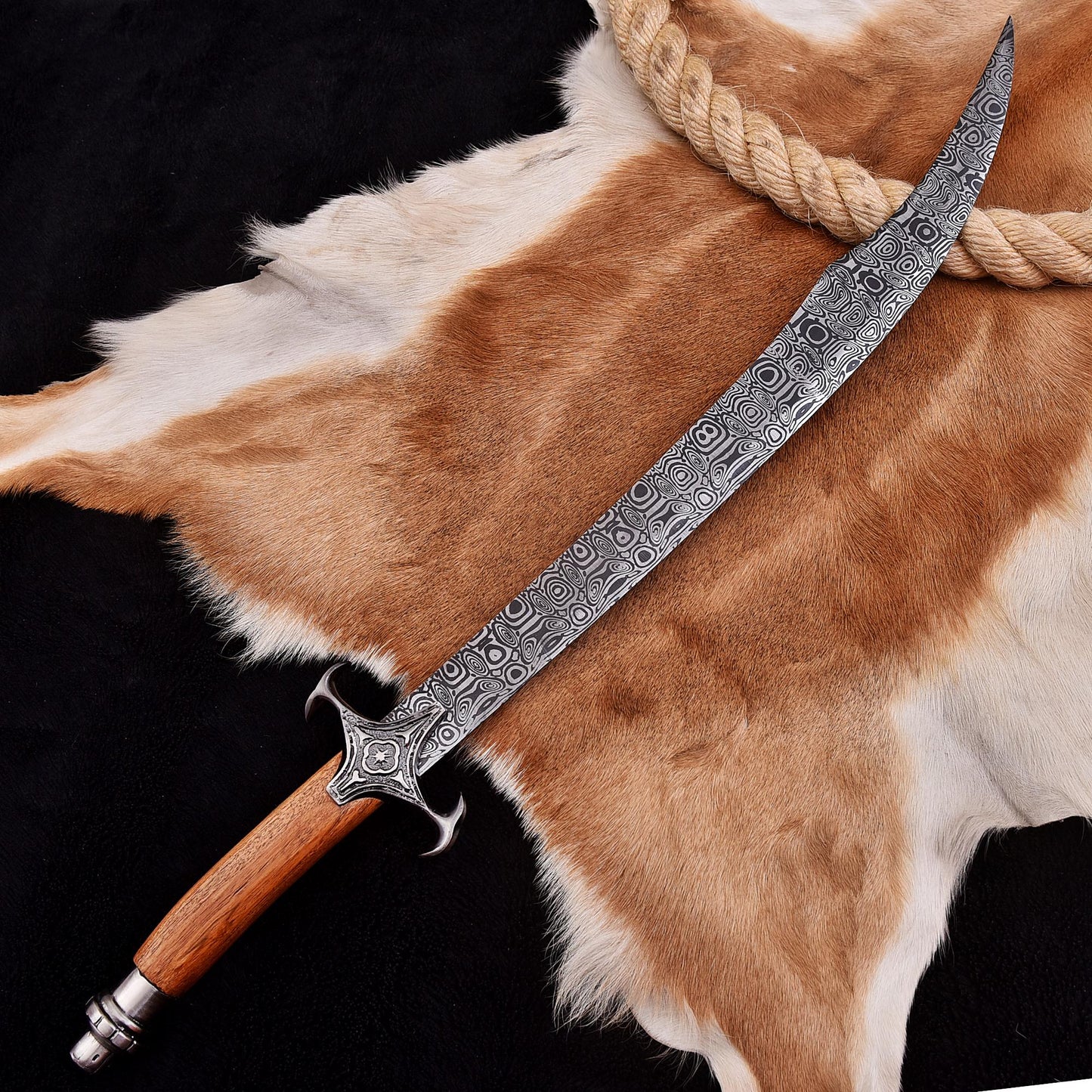 Handmade J2 Steel Tactical Scimitar Sword 25 Inch | Natural Wood Handle | Pewter Guard and Pommel | Collectible Sword | Gift for Him