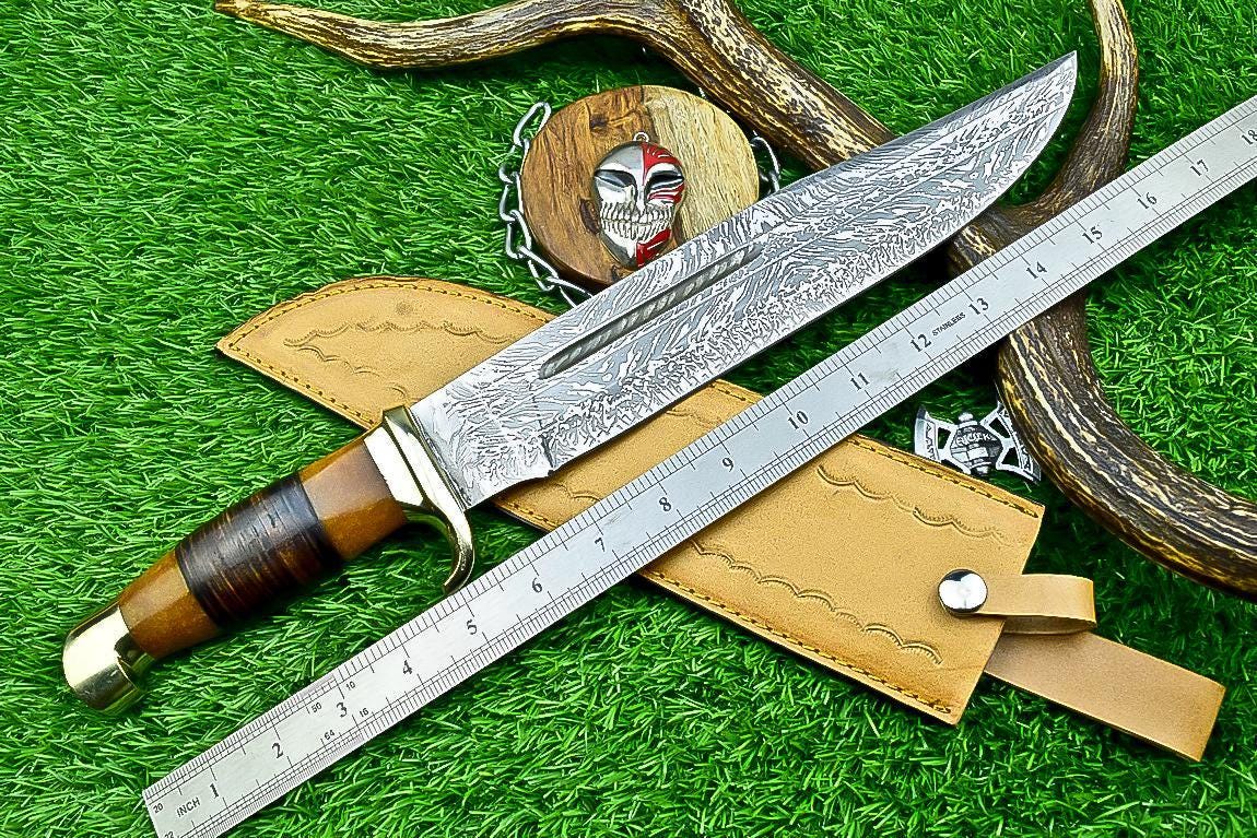 Bowie Knife 17" Handmade J2 Steel Hunting Knife with Resin & Leather Handle – Gift for Him, Husband, Boyfriend