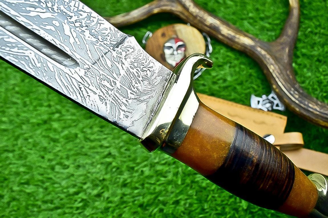 Bowie Knife 17" Handmade J2 Steel Hunting Knife with Resin & Leather Handle – Gift for Him, Husband, Boyfriend