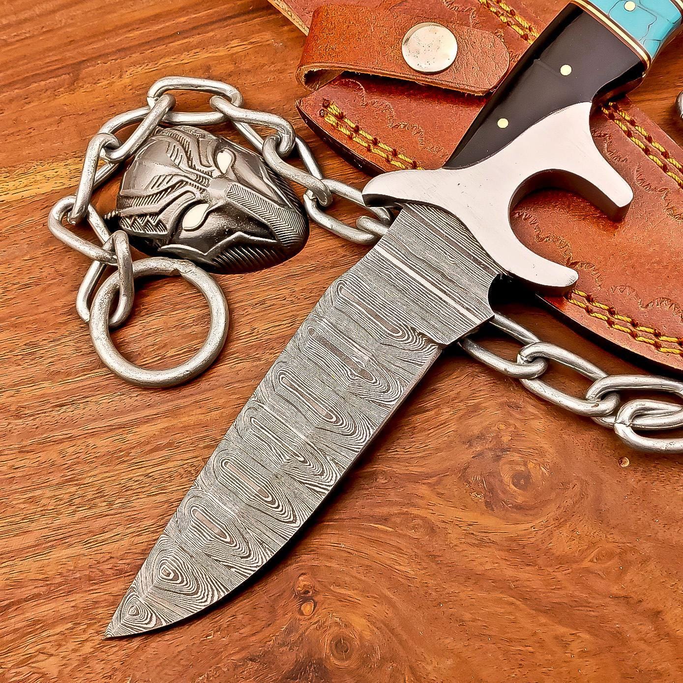 Handcrafted 10" Damascus Bowie Knife –Resin, Damascus Steel Blade & Steel Guard – Premium Quality for Hunting, Camping, Collectors