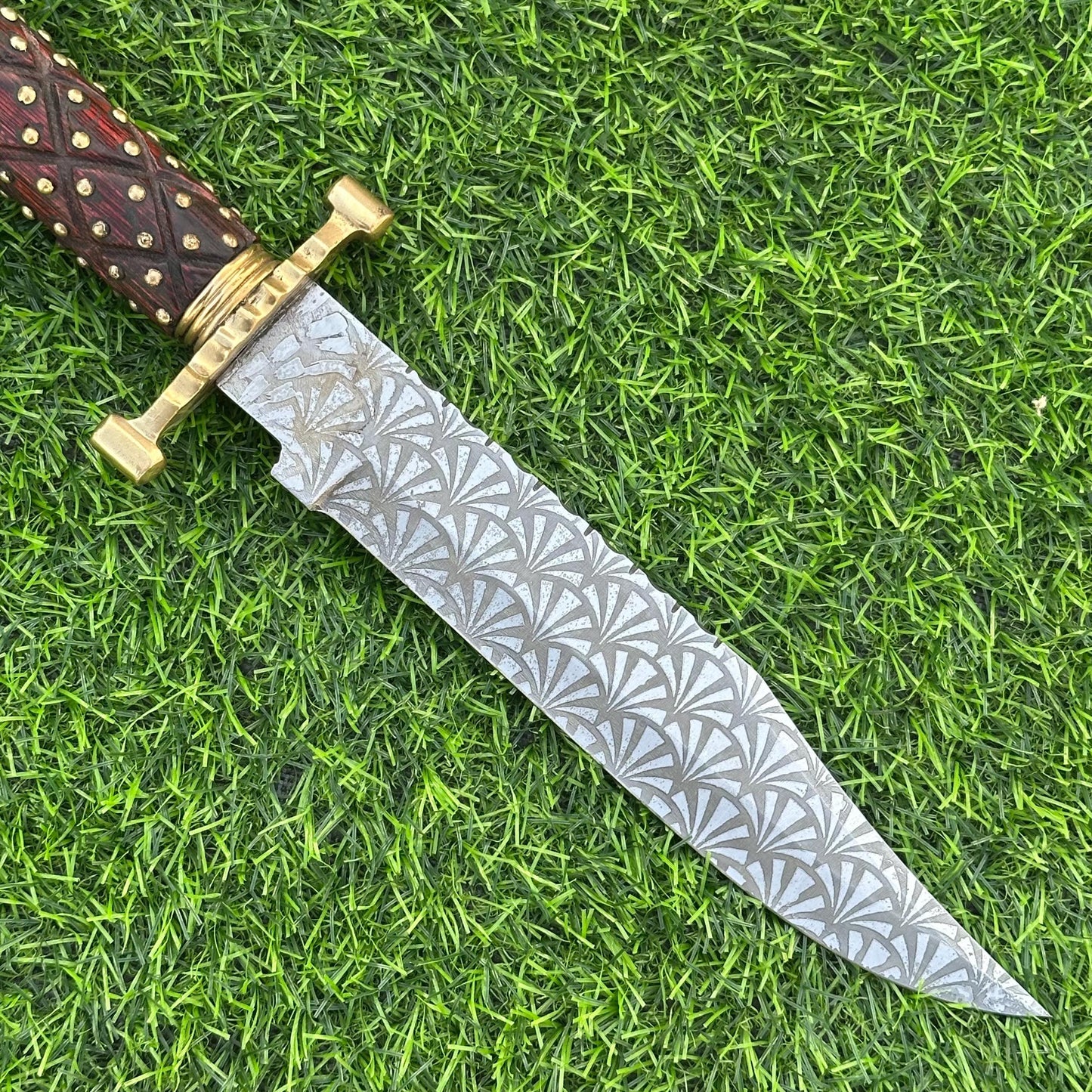 Handmade J2 Steel Bowie Knife with Etched Blade & Wood Handle, Custom Hunting Knife with Sheath Gift for Him, Unique Collectible Blade