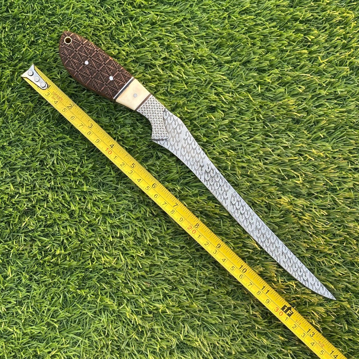 Custom 13" Fillet Knife with J2 Steel Etched Blade, Rosewood Camel Bone Handle – Precision Fishing & Kitchen Cutlery Tool