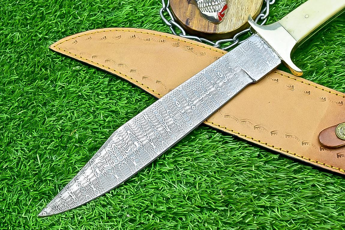 Handmade J2 Steel Bowie Knife 15", Camel Bone, Steel Bolsters Full Tang Knife | Collectible Bowie | Gift for Him Husband Anniversary Present