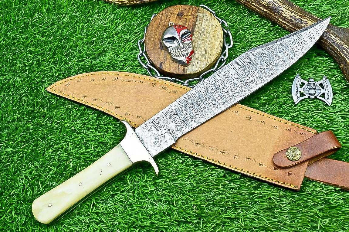 Handmade J2 Steel Bowie Knife 15", Camel Bone, Steel Bolsters Full Tang Knife | Collectible Bowie | Gift for Him Husband Anniversary Present
