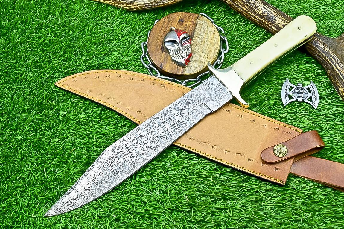 Handmade J2 Steel Bowie Knife 15", Camel Bone, Steel Bolsters Full Tang Knife | Collectible Bowie | Gift for Him Husband Anniversary Present