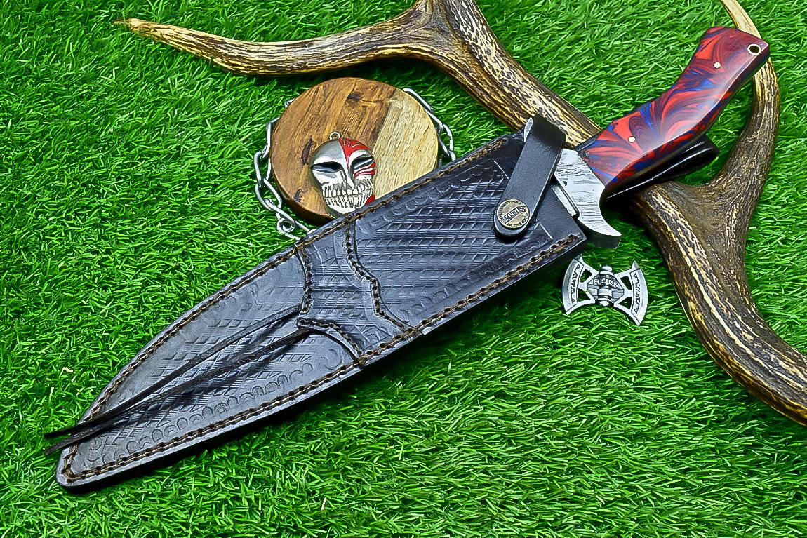 Handmade J2 Steel Bowie Knife 15" | Resin | Damascus Guard | Etched Blade, Full Tang Knife, Collectible Bowie, Husband Anniversary Present