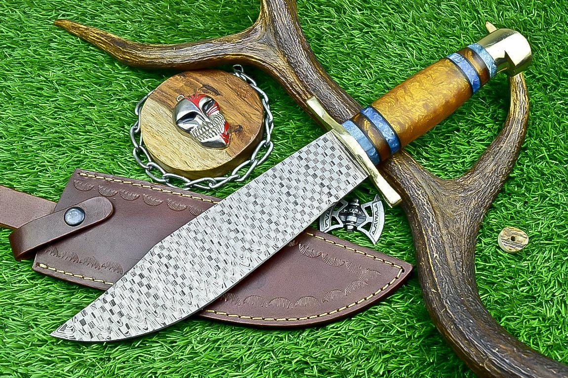 CUSTOM HANDMADE Bowie Knife 15" Handmade J2 Steel Hunting Knife with Resin Handle – Brass Bolster, Gift for Him, Husband, Boyfriend