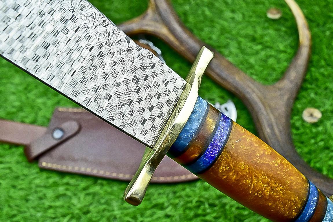 CUSTOM HANDMADE Bowie Knife 15" Handmade J2 Steel Hunting Knife with Resin Handle – Brass Bolster, Gift for Him, Husband, Boyfriend