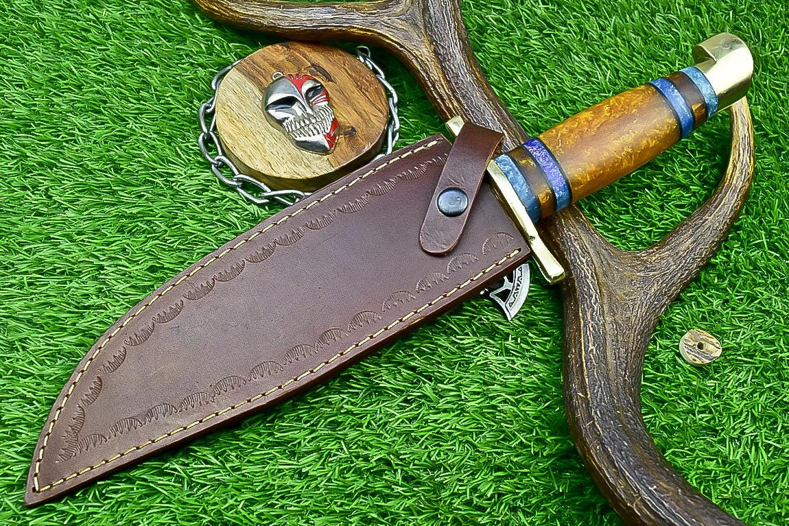 CUSTOM HANDMADE Bowie Knife 15" Handmade J2 Steel Hunting Knife with Resin Handle – Brass Bolster, Gift for Him, Husband, Boyfriend
