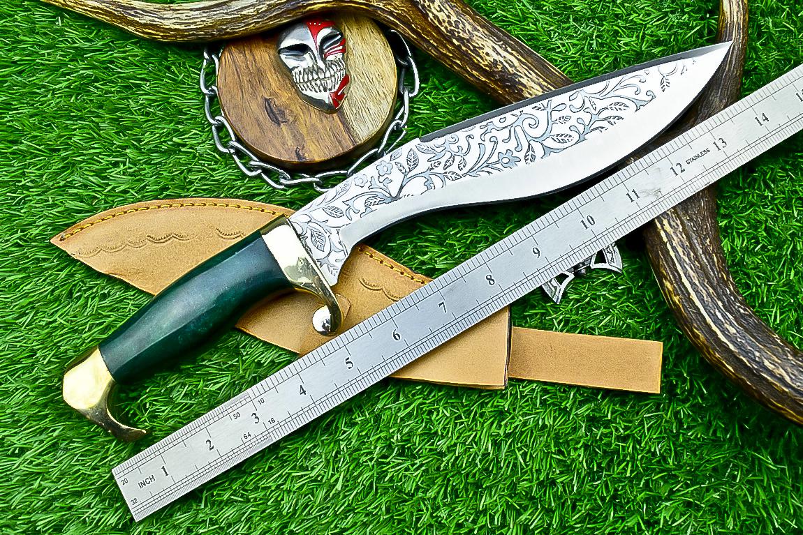 CUSTOM Handmade Kukri Knife 14.5" | J2 Steel Blade with Engraving | Resin Handle & Brass Guard | Outdoor Hunting Kukri | Gift for Him