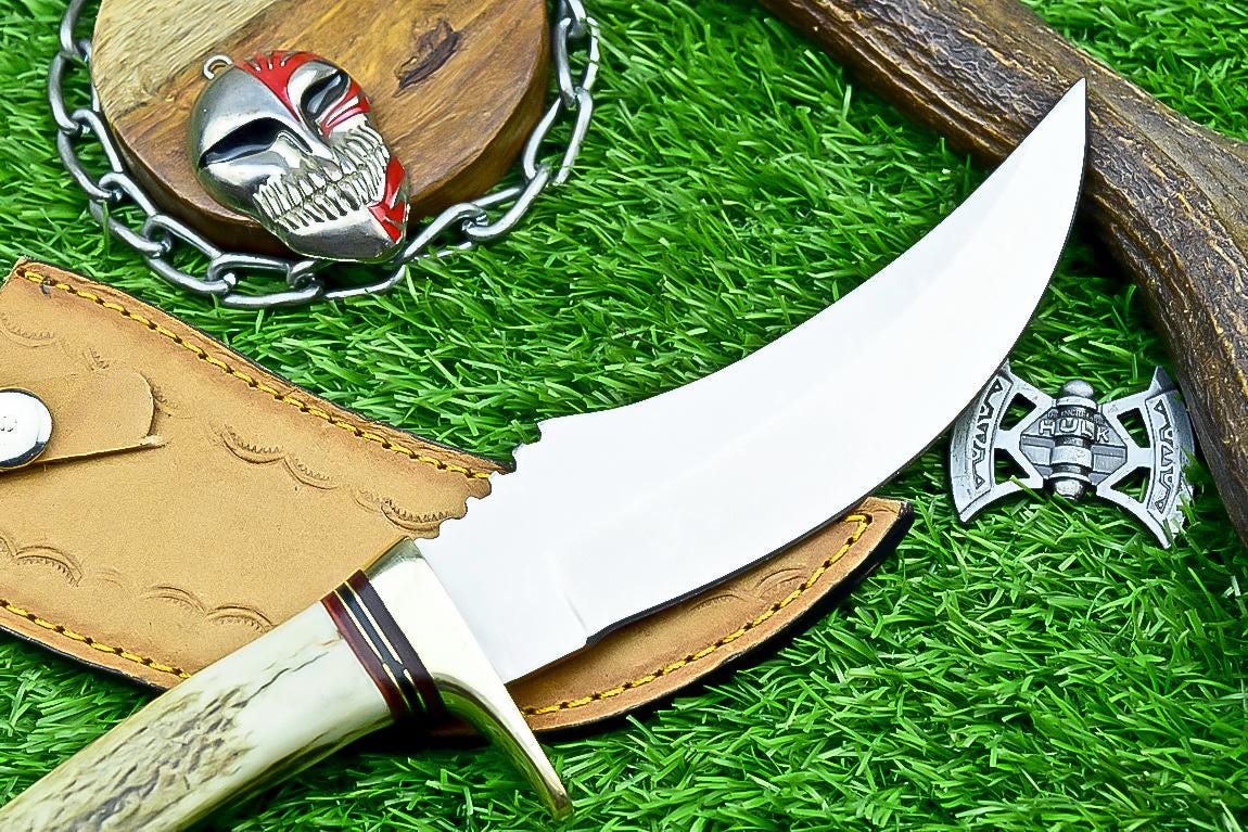 Handmade Hunting Knife 11" | J2 Steel Blade | Stag Antler Handle with Brass Bolster | Fixed Blade Knife | Gift for Him