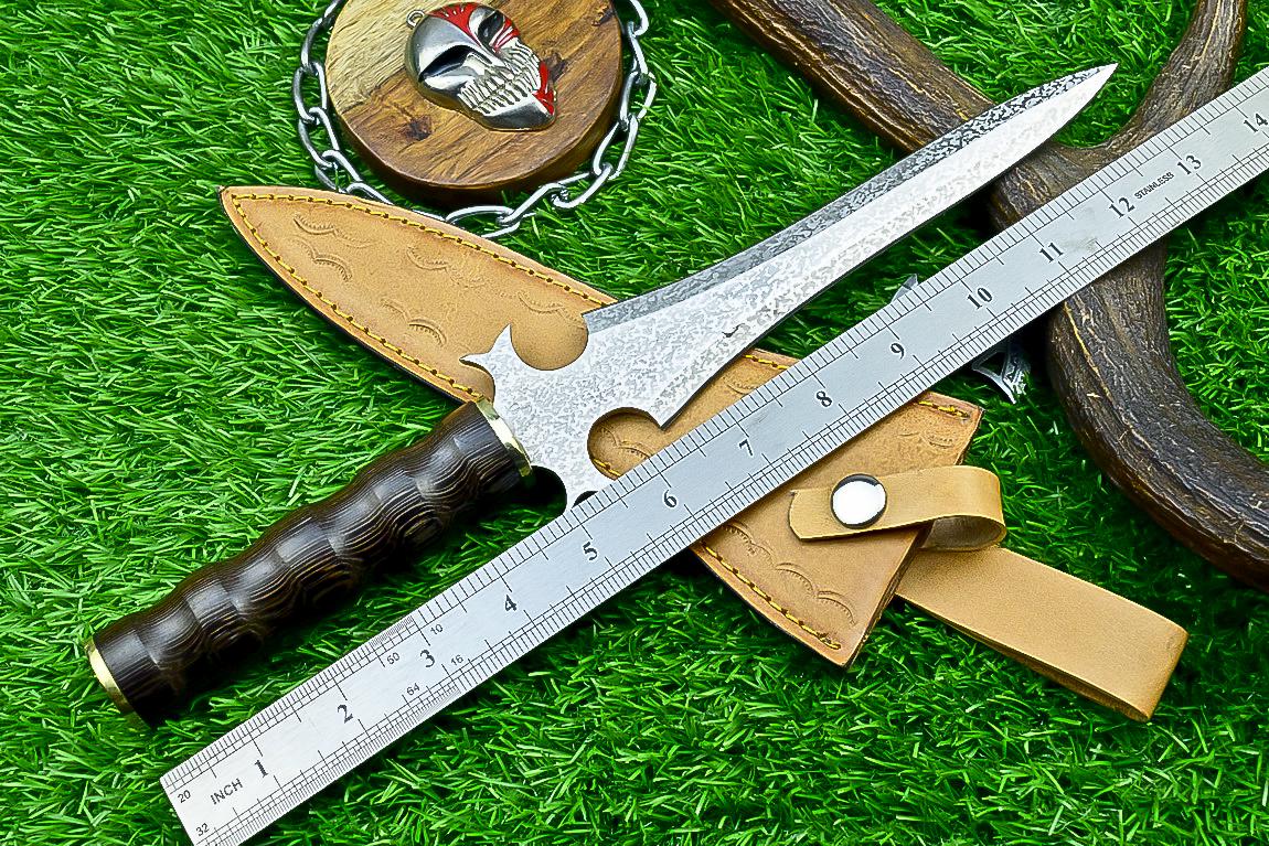 13” Handmade Bowie Knife with J2 Steel Etched Blade & Leather Sheath, Dagger Knife Gift for Him, Camping Survival Knife for Husband.