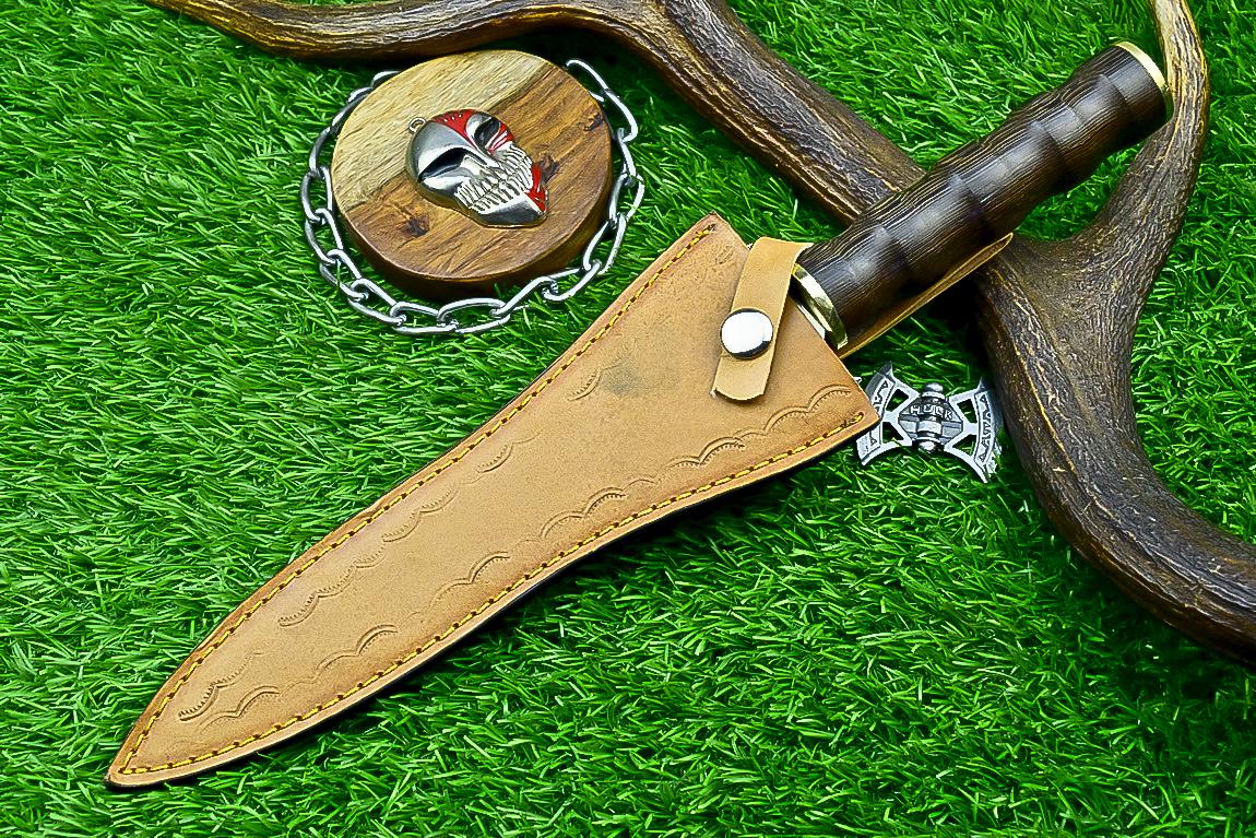 13” Handmade Bowie Knife with J2 Steel Etched Blade & Leather Sheath, Dagger Knife Gift for Him, Camping Survival Knife for Husband.