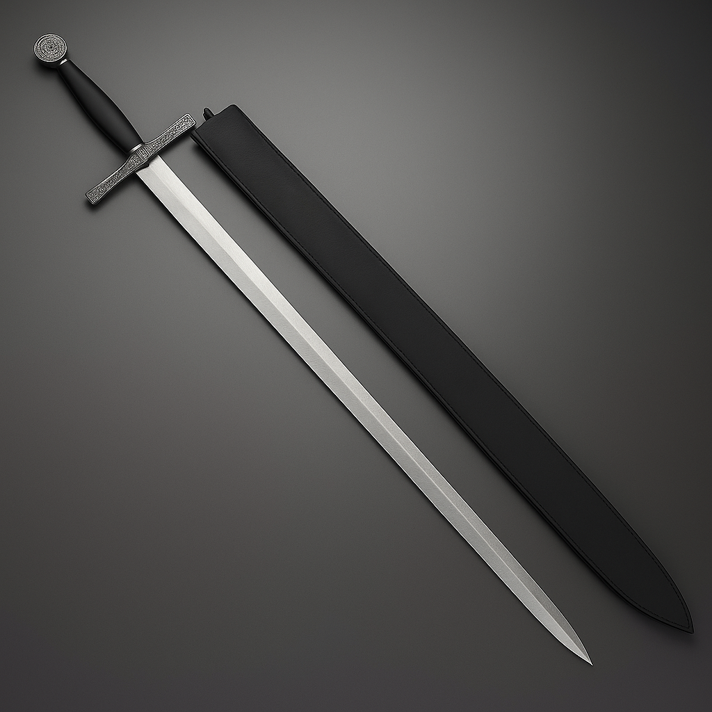 Handmade Two-Handed Longsword | Black Leather Handle & Scabbard | 41" Polished Steel Blade  | Gift For Him  SN-322