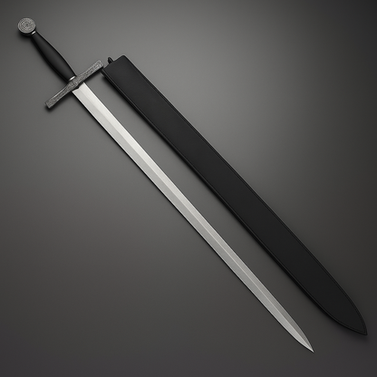 Handmade Two-Handed Longsword | Black Leather Handle & Scabbard | 41" Polished Steel Blade  | Gift For Him  SN-322