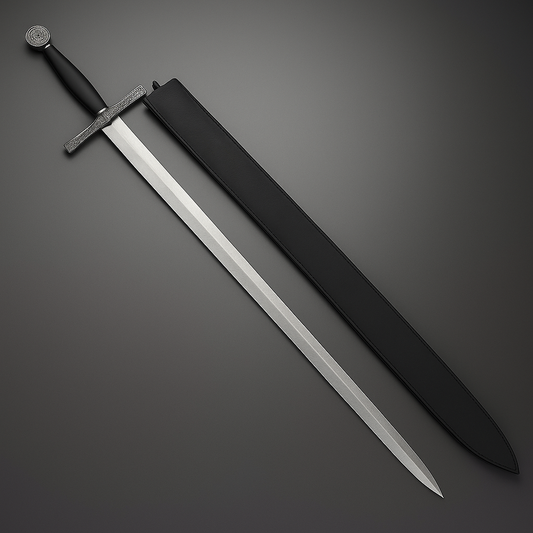 Handmade Two-Handed Longsword | Black Leather Handle & Scabbard | 41" Polished Steel Blade  | Gift For Him  SN-322