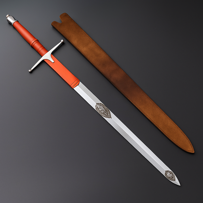 Handmade Medieval Longsword | Brown Leather Handle & Scabbard | 40" Polished Blade | Gift For Him SN-330