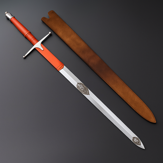 Handmade Medieval Longsword | Brown Leather Handle & Scabbard | 40" Polished Blade | Gift For Him SN-330