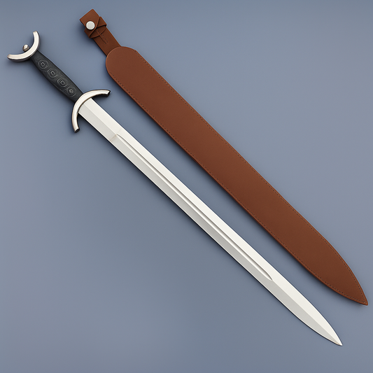 Handmade Two-Handed Longsword | Brown Leather Handle & Black Scabbard | Polished Steel Blade | Gift For Him SN 335