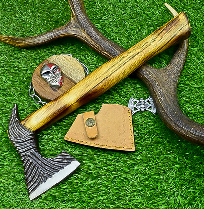 Carbon Steel Tomahawk Axe – 15" Camping Hatchet with Natural Wood Handle | Survival Tool | UN-9991