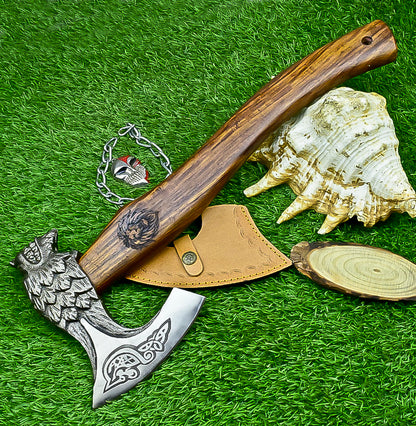 Ragnar Viking Axe – 21" Hand-Forged Carbon Steel Axe W/ Rosewood Handle & Leather Wrap | Camping Axe with Sheath