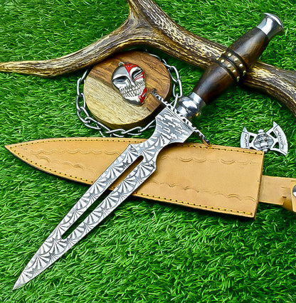 Hand Forged Two-Handed Medieval Broadsword with Scabbard | Knight Sworde – 14.7" – Rosewood Handle with Steel Bolsters &amp; Engraved Blade | SN-761