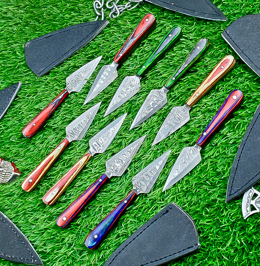 10-Piece Lot Custom Handmade 5.25" Damascus Steel Bozam Dagger Knives – Hard Wood Handle, Full Tang with Sheaths