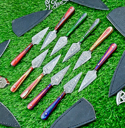 10-Piece Lot Custom Handmade 5.25" Damascus Steel Bozam Dagger Knives – Hard Wood Handle, Full Tang with Sheaths