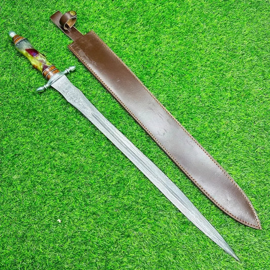 Damascus Blade Viking Sword, Resin Handle – 30" Overall Length SHKWORKS