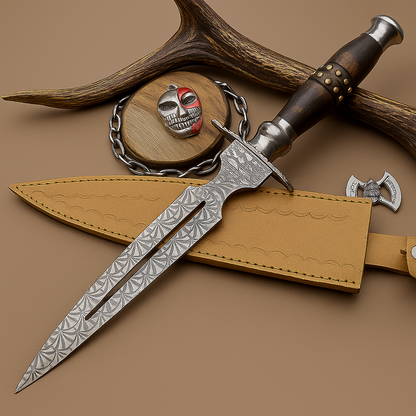 Hand Forged Two-Handed Medieval Broadsword with Scabbard | Knight Sworde – 14.7" – Rosewood Handle with Steel Bolsters &amp; Engraved Blade | SN-761