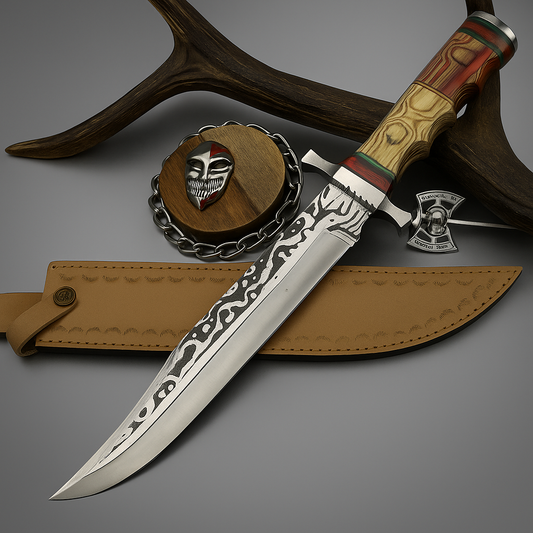 Handmade Damascus Steel Bowie Knife with Multi-Colored Stacked Handle | UN-8153