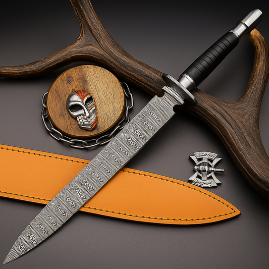 Custom Hand-Forged Damascus Steel Dagger with Black Micarta Handle and Full Tang | UN-8370