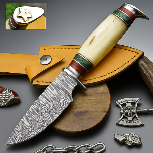 Hand-Forged Custom Damascus Steel Bowie Knife with Etched Blade and Composite Handle | UN-8551
