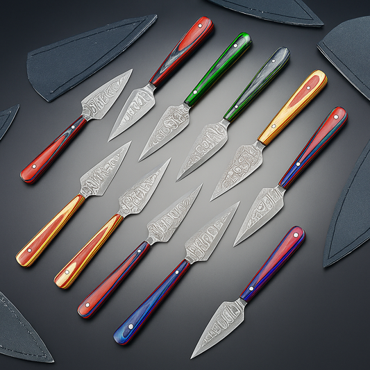 10-Piece Lot Custom Handmade 5.25" Damascus Steel Bozam Dagger Knives – Hard Wood Handle, Full Tang with Sheaths | UN-9359